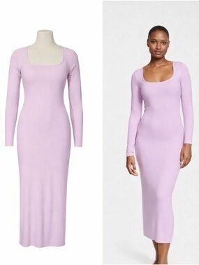 Long Sleeve Scoop Neck Ribbed Midi Dress - Lilac Victoria Secret Pink Valentine
